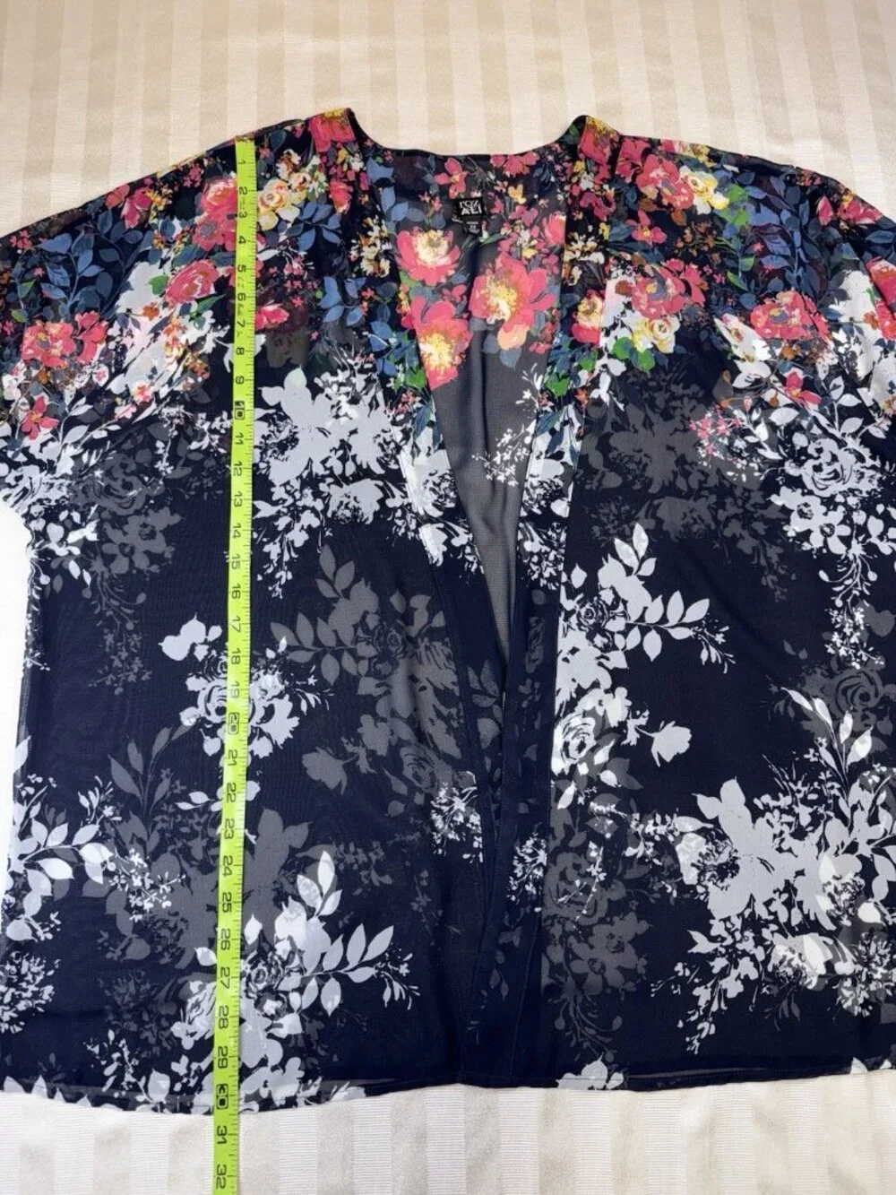 Roz & Ali Kimono Cardigan Womens 2X Plus Pink Blue Floral Sheer Open Front Boho - Picture 8 of 12